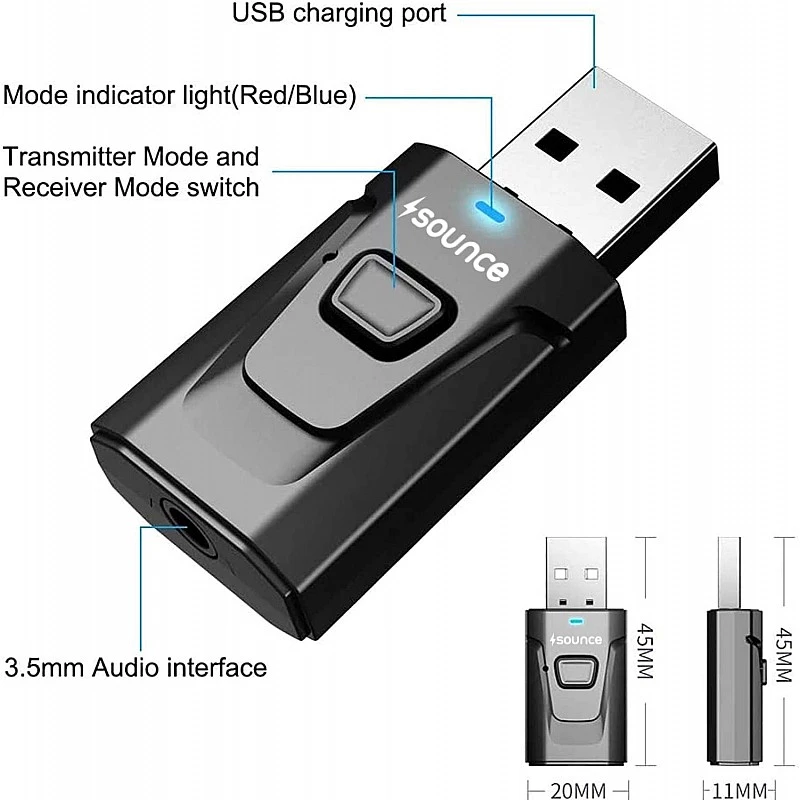 Sounce Bluetooth Car Adapter, Mini Bluetooth 5.0 Transmitter Receiver Wireless 3.5mm Aux Jack Adapter Hands-Free Car Kit Built-in Mic for Car Aux, Home, Headphones, PC,TV and More Sounce Bluetooth Car Adapter, Mini Bluetooth 5.0 Transmitter Receiver Wireless 3.5mm Aux Jack Adapter Hands-Free Car Kit Built-in Mic for Car Aux, Home, Headphones, PC,TV and More
