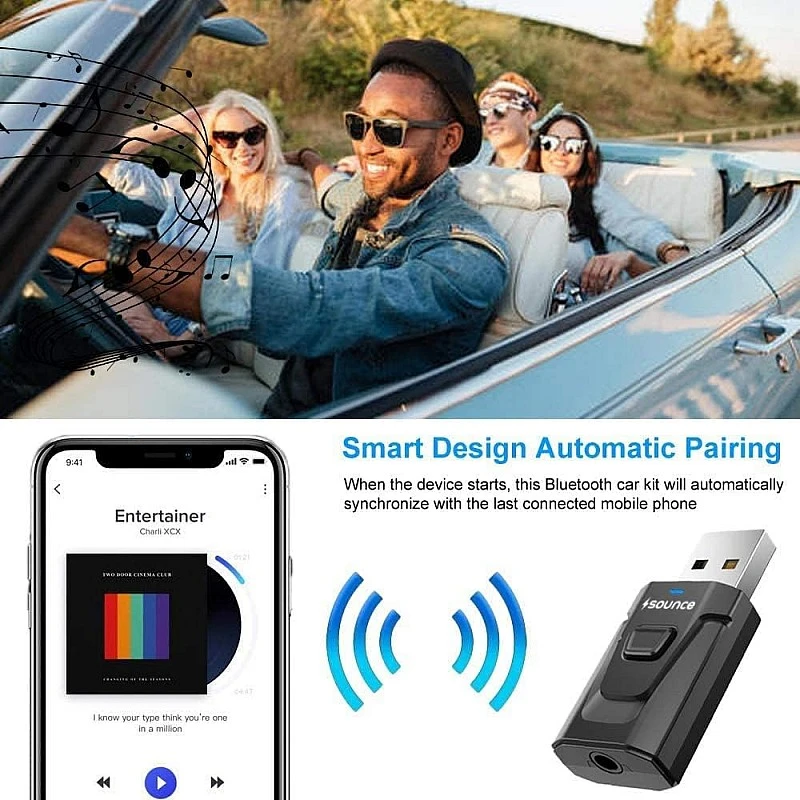 Sounce Bluetooth Car Adapter, Mini Bluetooth 5.0 Transmitter Receiver Wireless 3.5mm Aux Jack Adapter Hands-Free Car Kit Built-in Mic for Car Aux, Home, Headphones, PC,TV and More Sounce Bluetooth Car Adapter, Mini Bluetooth 5.0 Transmitter Receiver Wireless 3.5mm Aux Jack Adapter Hands-Free Car Kit Built-in Mic for Car Aux, Home, Headphones, PC,TV and More