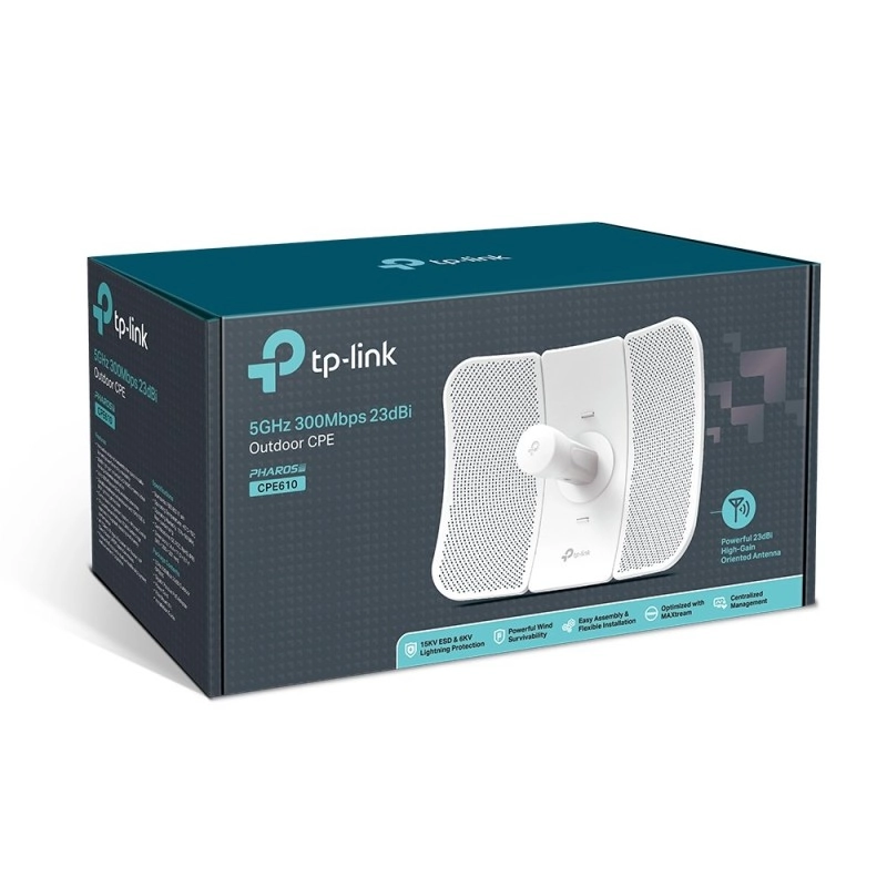 TP-Link CPE610 High Power Outdoor CPE/Access Point, 5GHz 300Mbps, 802.11N/A, Dual-Polarized 23dBi Directional Antenna, Passive POE,White