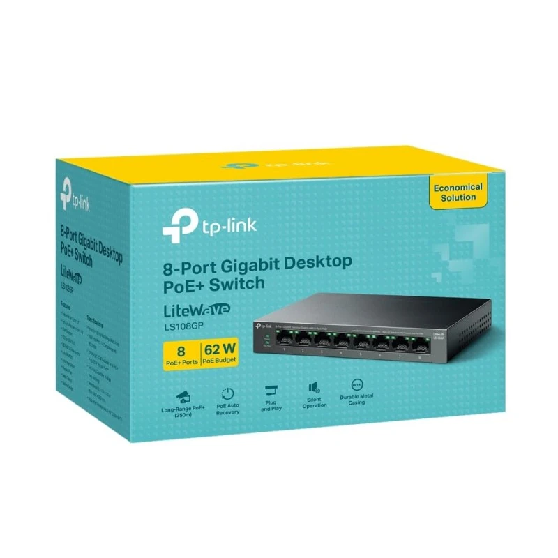 TP-Link LS109P 9-Port 10/100Mbps Desktop Ethernet Switch with 8-Port PoE+, 63 W PoE Budget, PoE Auto Recovery,Up to 250 m PoE Transmission, Plug & Play, Ideal for IP Surveillance & Network Security TP-Link LS109P 9-Port 10/100Mbps Desktop Ethernet Switch with 8-Port PoE+, 63 W PoE Budget, PoE Auto Recovery,Up to 250 m PoE Transmission, Plug & Play, Ideal for IP Surveillance & Network Security