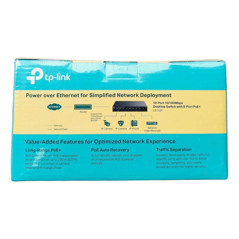 TP-Link LS109P 9-Port 10/100Mbps Desktop Ethernet Switch with 8-Port PoE+, 63 W PoE Budget, PoE Auto Recovery,Up to 250 m PoE Transmission, Plug & Play, Ideal for IP Surveillance & Network Security TP-Link LS109P 9-Port 10/100Mbps Desktop Ethernet Switch with 8-Port PoE+, 63 W PoE Budget, PoE Auto Recovery,Up to 250 m PoE Transmission, Plug & Play, Ideal for IP Surveillance & Network Security