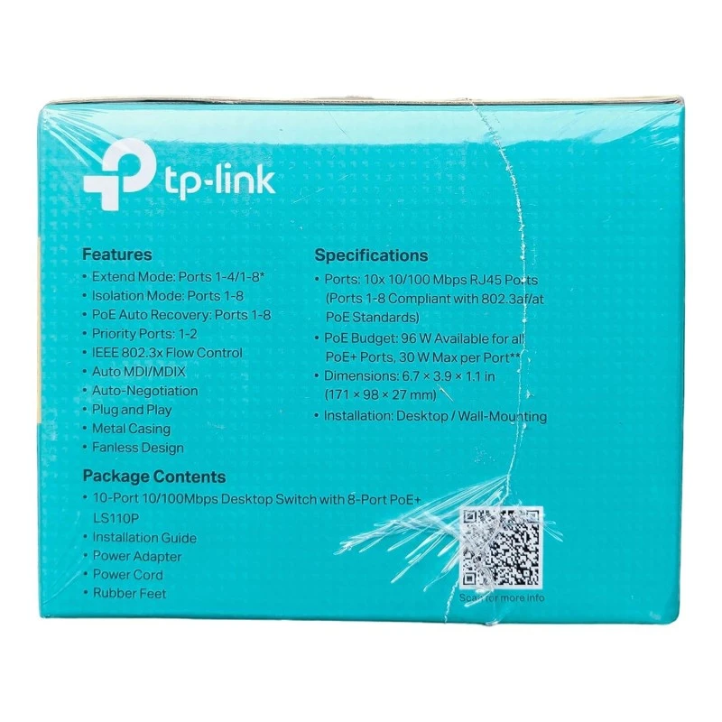 TP-Link LS109P 9-Port 10/100Mbps Desktop Ethernet Switch with 8-Port PoE+, 63 W PoE Budget, PoE Auto Recovery,Up to 250 m PoE Transmission, Plug & Play, Ideal for IP Surveillance & Network Security TP-Link LS109P 9-Port 10/100Mbps Desktop Ethernet Switch with 8-Port PoE+, 63 W PoE Budget, PoE Auto Recovery,Up to 250 m PoE Transmission, Plug & Play, Ideal for IP Surveillance & Network Security