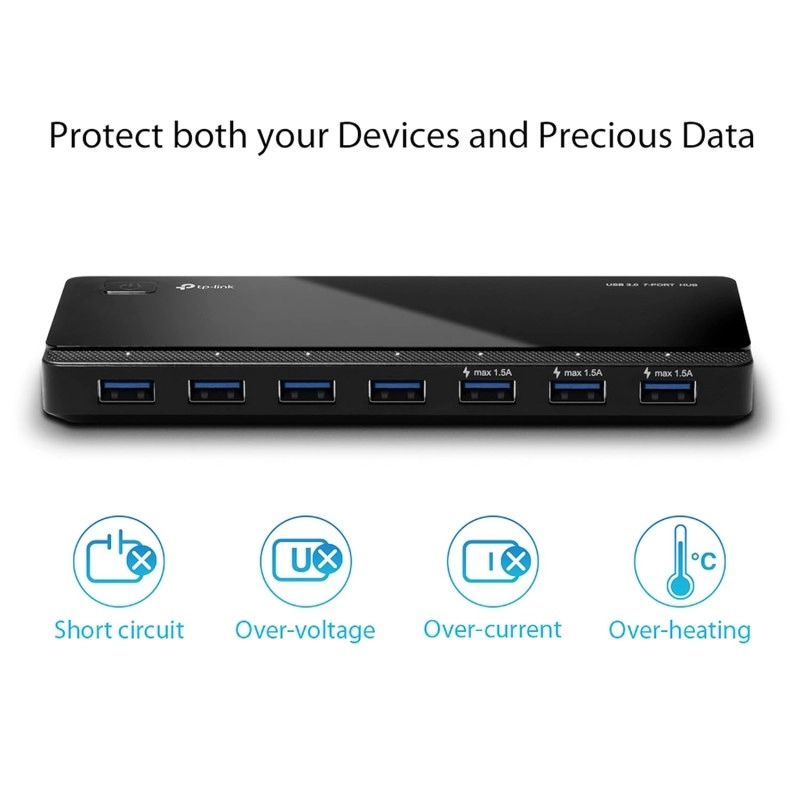 TP-Link Powered USB Hub with 7 Data Smart Charging USB 3.0 Ports, Compatible with Windows, Mac OS X and Linux Systems, 5V/1.5A Power Output (UH700)