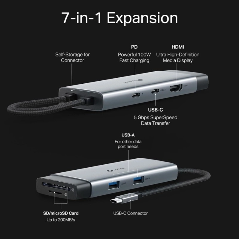 TP-Link Powered USB Hub with 7 Data Smart Charging USB 3.0 Ports, Compatible with Windows, Mac OS X and Linux Systems, 5V/1.5A Power Output (UH700)