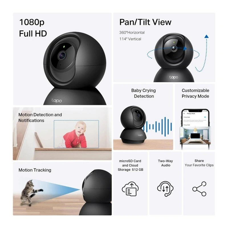 Tapo TP-Link C200 360° 2MP 1080p Full HD Pan/Tilt Home Security Wi-Fi Smart Camera| Alexa Enabled| 2-Way Audio| Night Vision| Motion Detection| Sound and Light Alarm| Indoor CCTV White- Tapo TP-Link C200 360° 2MP 1080p Full HD Pan/Tilt Home Security Wi-Fi Smart Camera| Alexa Enabled| 2-Way Audio| Night Vision| Motion Detection| Sound and Light Alarm| Indoor CCTV White-