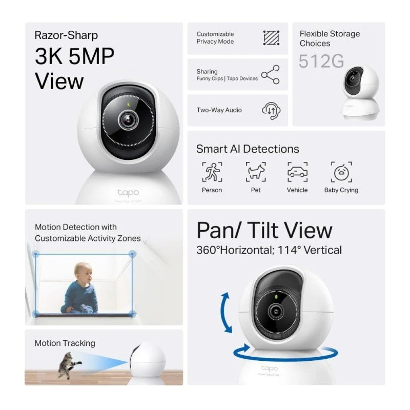 Tapo TP-Link C200 360° 2MP 1080p Full HD Pan/Tilt Home Security Wi-Fi Smart Camera| Alexa Enabled| 2-Way Audio| Night Vision| Motion Detection| Sound and Light Alarm| Indoor CCTV White- Tapo TP-Link C200 360° 2MP 1080p Full HD Pan/Tilt Home Security Wi-Fi Smart Camera| Alexa Enabled| 2-Way Audio| Night Vision| Motion Detection| Sound and Light Alarm| Indoor CCTV White-