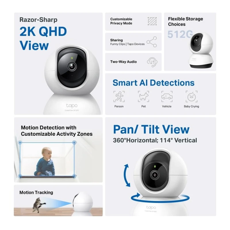 Tapo TP-Link C210P2 360° 3MP 2K 2304 Full HD 1296P Video Pan/Tilt Smart Wi-Fi Security Camera | Alexa Enabled | 2-Way Audio| Night Vision| Motion Detection | Indoor CCTV | Pack of 2,White Tapo TP-Link C210P2 360° 3MP 2K 2304 Full HD 1296P Video Pan/Tilt Smart Wi-Fi Security Camera | Alexa Enabled | 2-Way Audio| Night Vision| Motion Detection | Indoor CCTV | Pack of 2,White