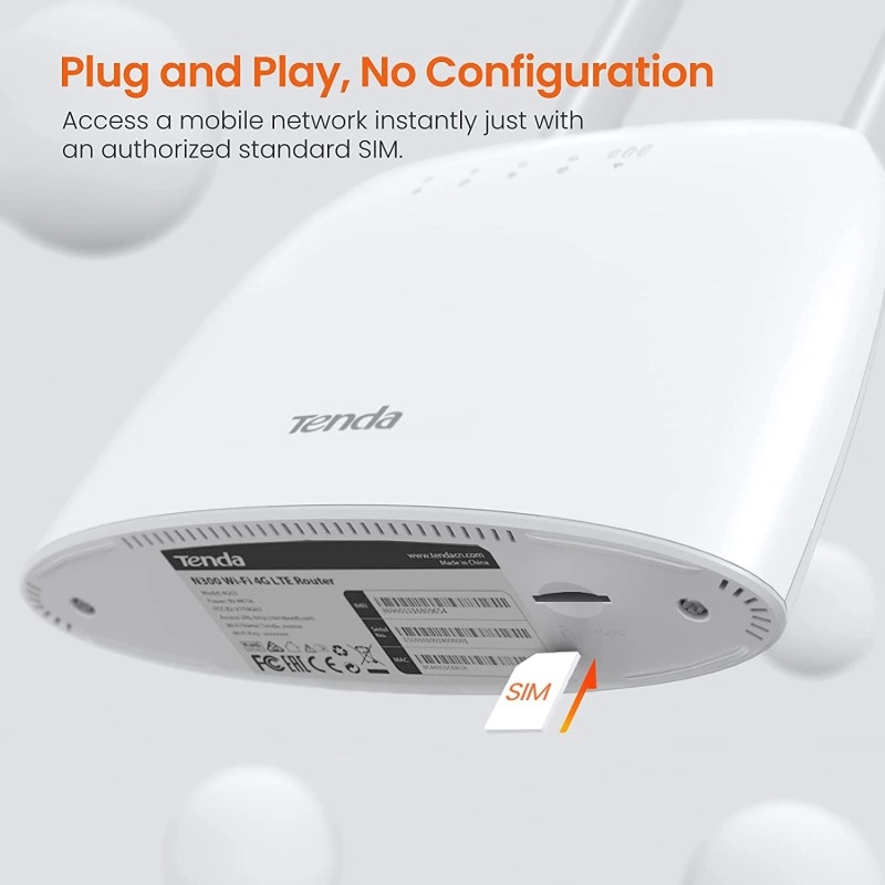 Tenda 4G06 3G/4G Volte N300 Wi-Fi Router, 2 Removable Antennas, Data Traffic Monitoring Connects Up to 32 Devices Tenda 4G06 3G/4G Volte N300 Wi-Fi Router, 2 Removable Antennas, Data Traffic Monitoring Connects Up to 32 Devices