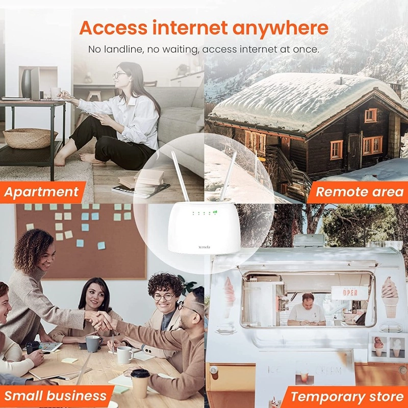 Tenda 4G06 3G/4G Volte N300 Wi-Fi Router, 2 Removable Antennas, Data Traffic Monitoring Connects Up to 32 Devices Tenda 4G06 3G/4G Volte N300 Wi-Fi Router, 2 Removable Antennas, Data Traffic Monitoring Connects Up to 32 Devices