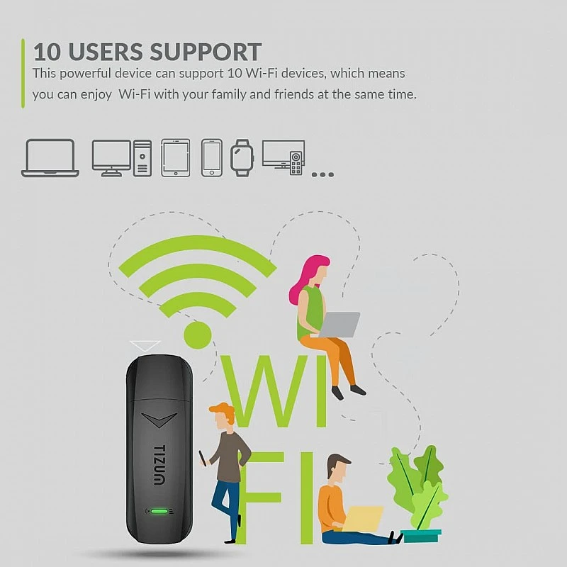 Tizum 4G Fast LTE Wireless USB Single Band Dongle Stick with All SIM Network Support Black Tizum 4G Fast LTE Wireless USB Single Band Dongle Stick with All SIM Network Support Black