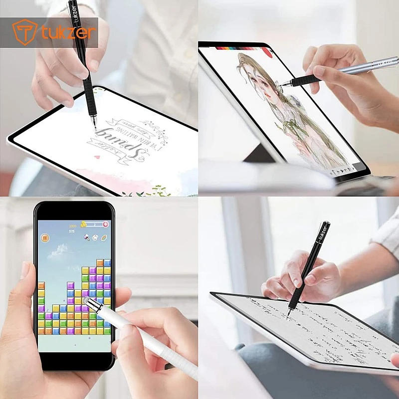 Tukzer 2-in-1 Capacitive Stylus Pen V2.0, Light Aluminum Body, Rubber Grip, for Touch Screen Devices, Smartphones, Tablets (Grey) Tukzer 2-in-1 Capacitive Stylus Pen V2.0, Light Aluminum Body, Rubber Grip, for Touch Screen Devices, Smartphones, Tablets (Grey)