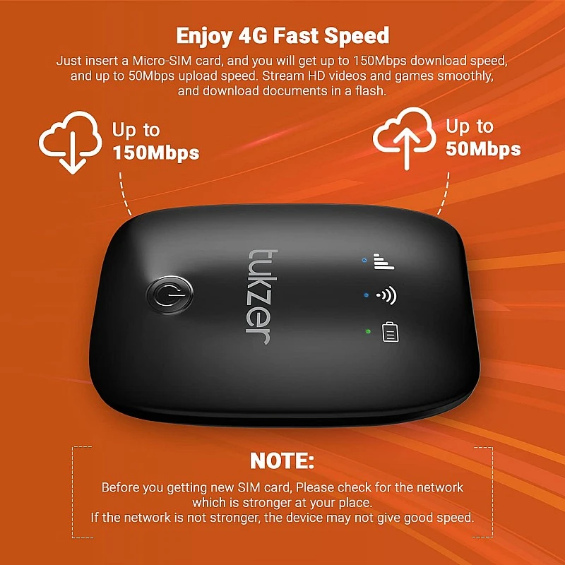 Tukzer 4G LTE Wireless Dongle with All SIM Network Support up to 150Mbps WiFi Hotspot Tukzer 4G LTE Wireless Dongle with All SIM Network Support up to 150Mbps WiFi Hotspot