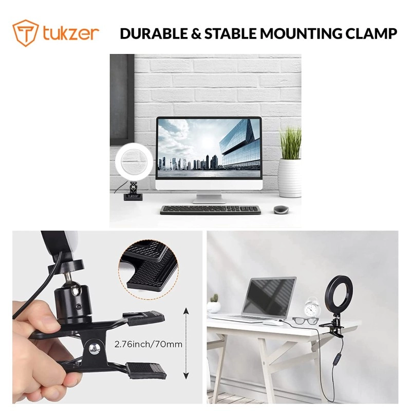 Tukzer 8-Inch LED USB Selfie Ring Light with Clamp Mount 3 Light Modes 10 Level Brightness Tukzer 8-Inch LED USB Selfie Ring Light with Clamp Mount 3 Light Modes 10 Level Brightness