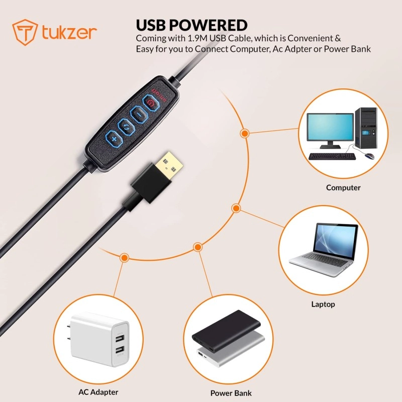 Tukzer 8-Inch LED USB Selfie Ring Light with Clamp Mount 3 Light Modes 10 Level Brightness Tukzer 8-Inch LED USB Selfie Ring Light with Clamp Mount 3 Light Modes 10 Level Brightness