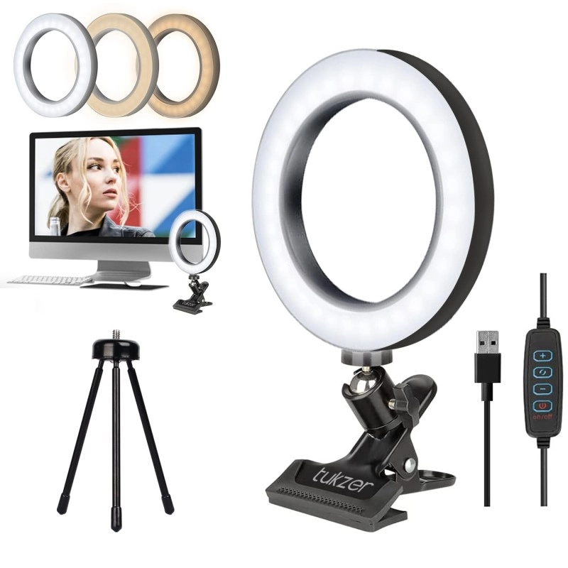 Tukzer 8-Inch LED USB Selfie Ring Light with Clamp Mount 3 Light Modes 10 Level Brightness Tukzer 8-Inch LED USB Selfie Ring Light with Clamp Mount 3 Light Modes 10 Level Brightness