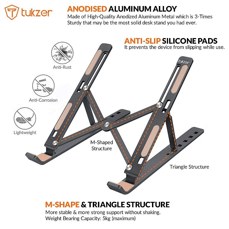 Tukzer Imported Laptop Stand Notebook Riser 6 Level Height Angle Adjustment 2X Stronger M-Shape Aluminum Laptop Tabel Stand Tukzer Imported Laptop Stand Notebook Riser 6 Level Height Angle Adjustment 2X Stronger M-Shape Aluminum Laptop Tabel Stand