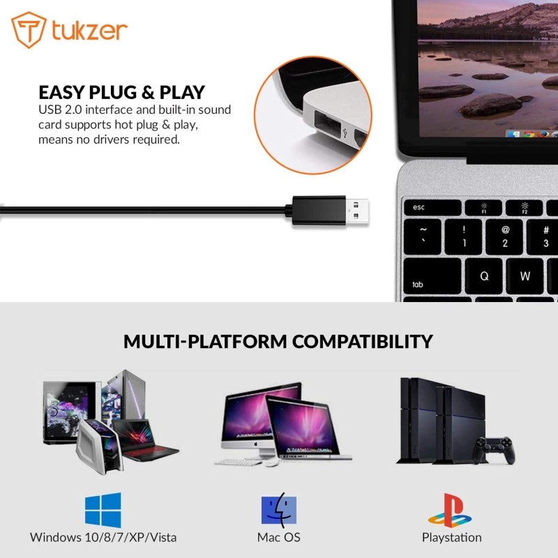 Tukzer USB Computer Microphone, RGB Mic, Omnidirectional Condenser Noise-Cancelling with On-Off Button, Plug & Play Desktop Laptop Mic (Black) 