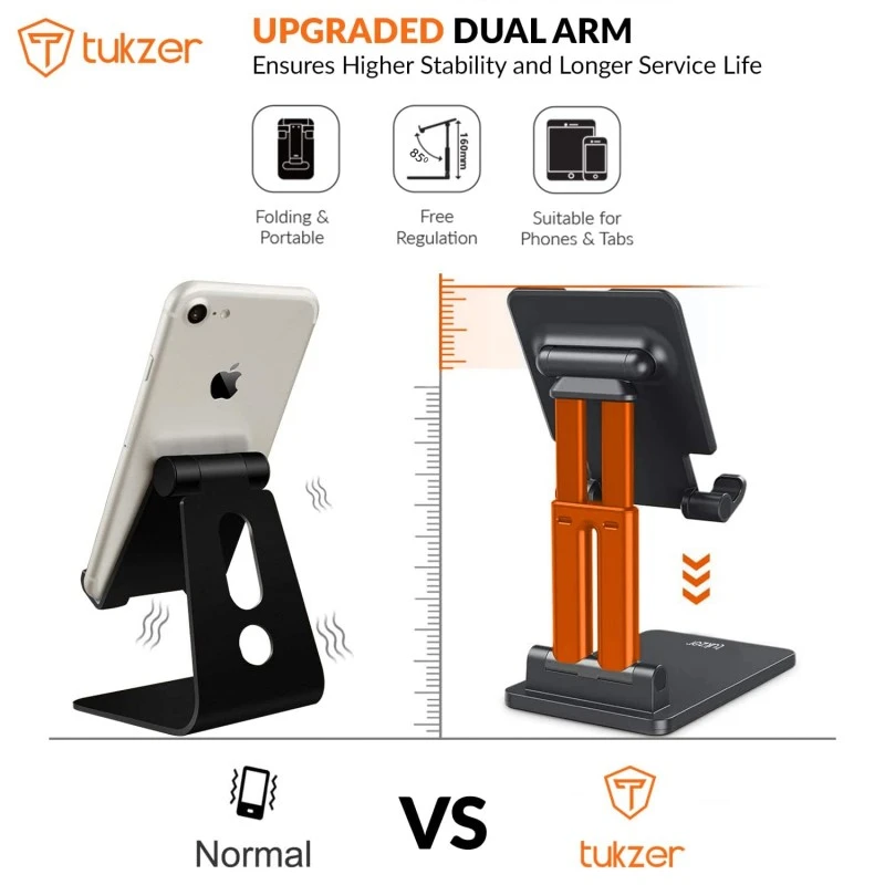 Tukzer Universal Tablet Tabletop Stand Mobile Holder| Dual Poles Heavy Base Aluminum, Foldable, Multi-Angle Height Adjustable Stand for iPad Tablets Smartphones E-Book Readers Up to 15.6 inc Jet Black Tukzer Universal Tablet Tabletop Stand Mobile Holder| Dual Poles Heavy Base Aluminum, Foldable, Multi-Angle Height Adjustable Stand for iPad Tablets Smartphones E-Book Readers Up to 15.6 inc Jet Black