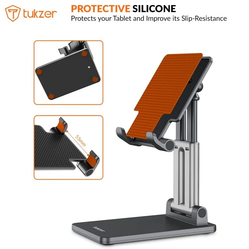 Tukzer Universal Tablet Tabletop Stand Mobile Holder| Dual Poles Heavy Base Aluminum, Foldable, Multi-Angle Height Adjustable Stand for iPad Tablets Smartphones E-Book Readers Up to 15.6 inc Jet Black Tukzer Universal Tablet Tabletop Stand Mobile Holder| Dual Poles Heavy Base Aluminum, Foldable, Multi-Angle Height Adjustable Stand for iPad Tablets Smartphones E-Book Readers Up to 15.6 inc Jet Black