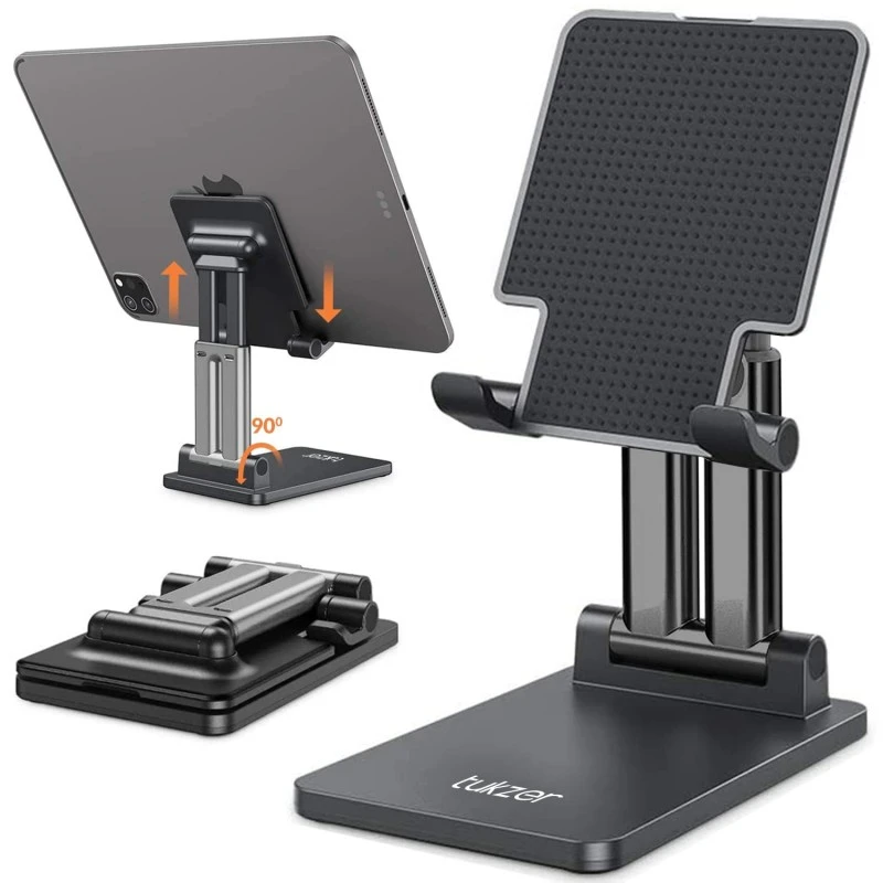 Tukzer Universal Tablet Tabletop Stand Mobile Holder| Dual Poles Heavy Base Aluminum, Foldable, Multi-Angle Height Adjustable Stand for iPad Tablets Smartphones E-Book Readers Up to 15.6 inc Jet Black Tukzer Universal Tablet Tabletop Stand Mobile Holder| Dual Poles Heavy Base Aluminum, Foldable, Multi-Angle Height Adjustable Stand for iPad Tablets Smartphones E-Book Readers Up to 15.6 inc Jet Black