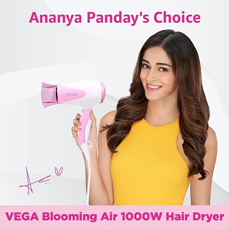 VEGA Blooming Air Foldable 1000 Watts Hair Dryer With Heat and Cool Setting And Detachable Nozzle pink VEGA Blooming Air Foldable 1000 Watts Hair Dryer With Heat and Cool Setting And Detachable Nozzle pink