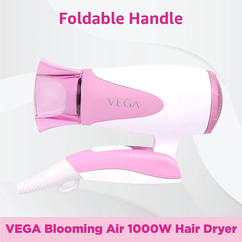 VEGA Blooming Air Foldable 1000 Watts Hair Dryer With Heat and Cool Setting And Detachable Nozzle pink VEGA Blooming Air Foldable 1000 Watts Hair Dryer With Heat and Cool Setting And Detachable Nozzle pink