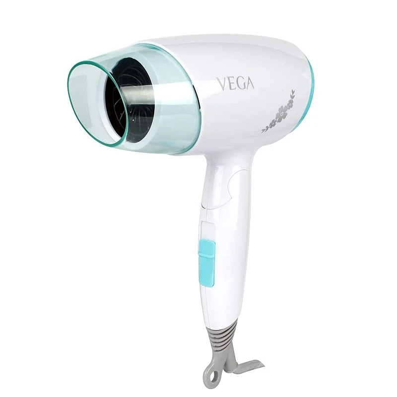 VEGA Insta Look 1400 Watts Foldable Hair Dryer with Cool Shot Button & 3 Heat/Speed Settings (VHDH-23)White + Blue VEGA Insta Look 1400 Watts Foldable Hair Dryer with Cool Shot Button & 3 Heat/Speed Settings (VHDH-23)White + Blue