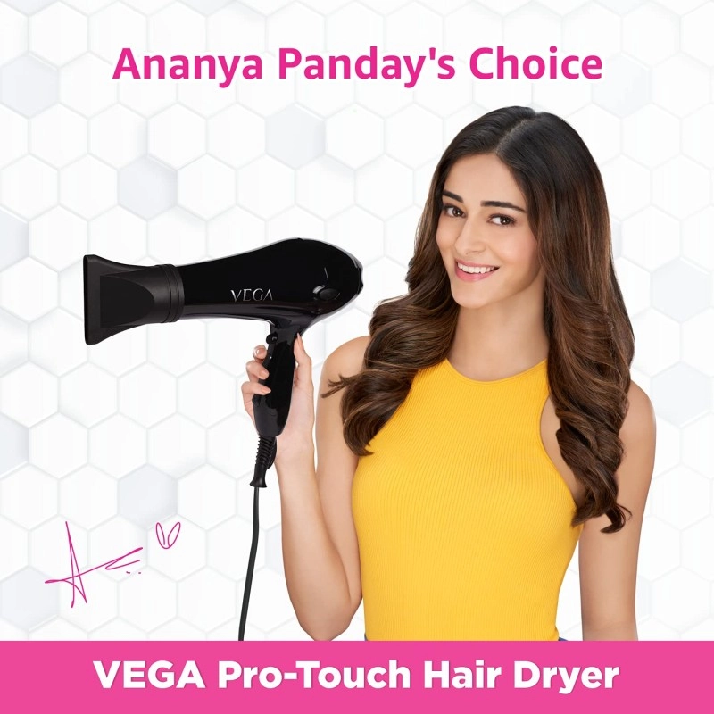 VEGA Pro Touch 1800-2000 Watts Professional Hair Dryer with 2 Detachable Nozzles (VHDP-02)- Black VEGA Pro Touch 1800-2000 Watts Professional Hair Dryer with 2 Detachable Nozzles (VHDP-02)- Black
