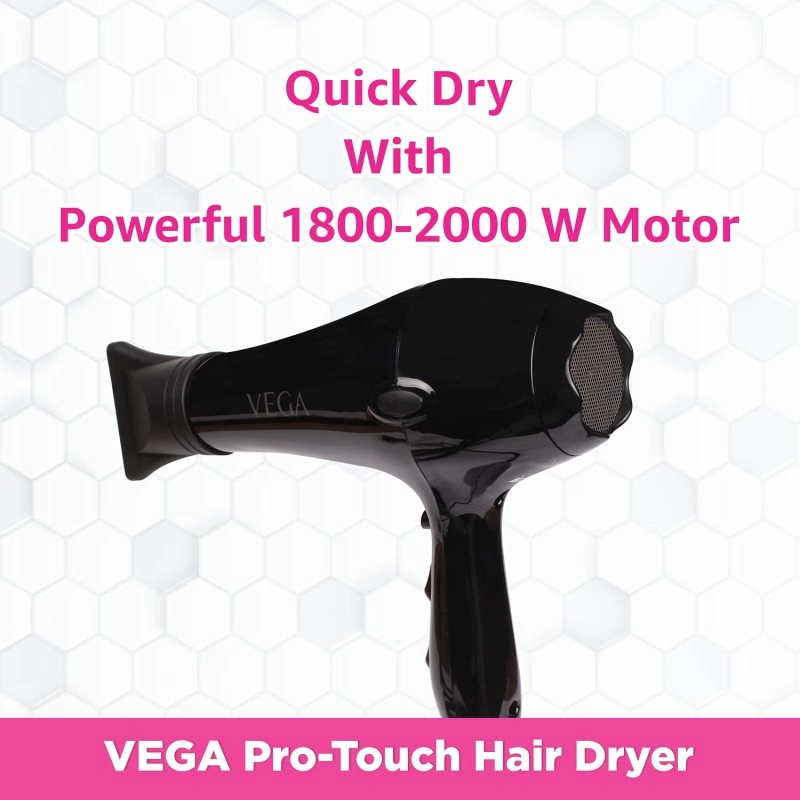VEGA Pro Touch 1800-2000 Watts Professional Hair Dryer with 2 Detachable Nozzles (VHDP-02)- Black VEGA Pro Touch 1800-2000 Watts Professional Hair Dryer with 2 Detachable Nozzles (VHDP-02)- Black