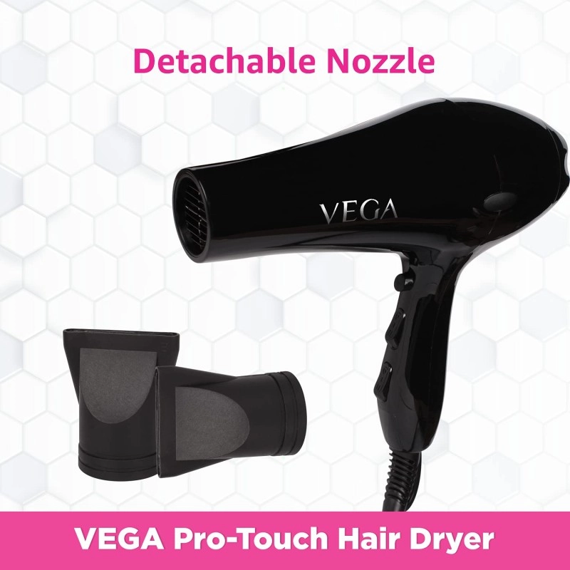 VEGA Pro Touch 1800-2000 Watts Professional Hair Dryer with 2 Detachable Nozzles (VHDP-02)- Black VEGA Pro Touch 1800-2000 Watts Professional Hair Dryer with 2 Detachable Nozzles (VHDP-02)- Black
