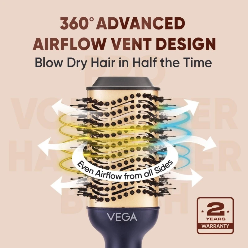 VEGA Pro Volumizer Hair Dryer,Tangle-Free Bristles,3 Heat/2 Speed Settings For Hair Style,Ceramic Tourmaline Coating Brush Head,One Step Styler,Hot Air Blow Dryer Brush For Women (Vhsd-02),1200 Watt VEGA Pro Volumizer Hair Dryer,Tangle-Free Bristles,3 Heat/2 Speed Settings For Hair Style,Ceramic Tourmaline Coating Brush Head,One Step Styler,Hot Air Blow Dryer Brush For Women (Vhsd-02),1200 Watt