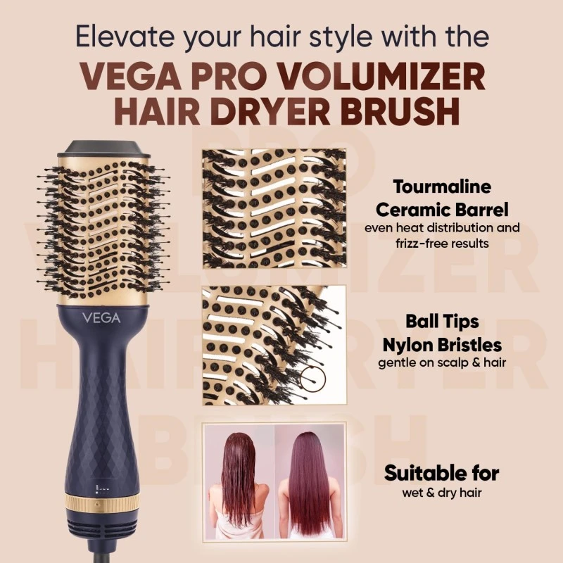 VEGA Pro Volumizer Hair Dryer,Tangle-Free Bristles,3 Heat/2 Speed Settings For Hair Style,Ceramic Tourmaline Coating Brush Head,One Step Styler,Hot Air Blow Dryer Brush For Women (Vhsd-02),1200 Watt VEGA Pro Volumizer Hair Dryer,Tangle-Free Bristles,3 Heat/2 Speed Settings For Hair Style,Ceramic Tourmaline Coating Brush Head,One Step Styler,Hot Air Blow Dryer Brush For Women (Vhsd-02),1200 Watt