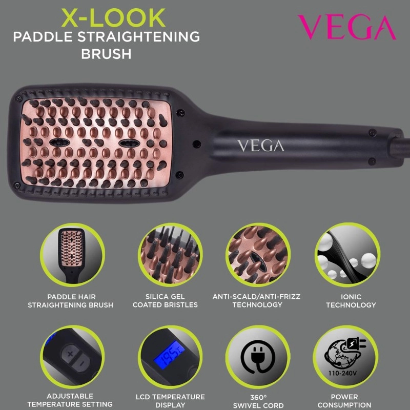 VEGA X-Look Hair Straightening Brush With Ionic & Anti-Sclad Technology & Adjustable Temperature (VHSB-02) VEGA X-Look Hair Straightening Brush With Ionic & Anti-Sclad Technology & Adjustable Temperature (VHSB-02)