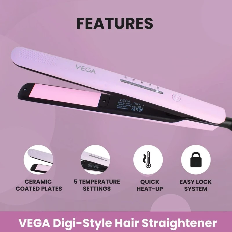 Vega K Shine Hair Straightener for Women with Keratin infused Plates for Minimise Hair Damage, Heat upto 200°C, Power Indicator Light, Rose Gold, (VHSH-28) Vega K Shine Hair Straightener for Women with Keratin infused Plates for Minimise Hair Damage, Heat upto 200°C, Power Indicator Light, Rose Gold, (VHSH-28)