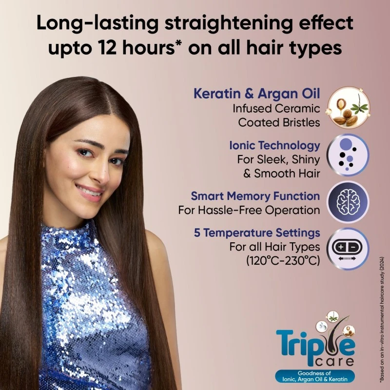 Vega LitStyle L1 Hair Straightener Brush for Women with DuoCare Technology, Ceramic Coated Bristles, Smart Memory Function, 5 Temperature Settings, Quick Heat-up, (VHSB-06), Blue Vega LitStyle L1 Hair Straightener Brush for Women with DuoCare Technology, Ceramic Coated Bristles, Smart Memory Function, 5 Temperature Settings, Quick Heat-up, (VHSB-06), Blue