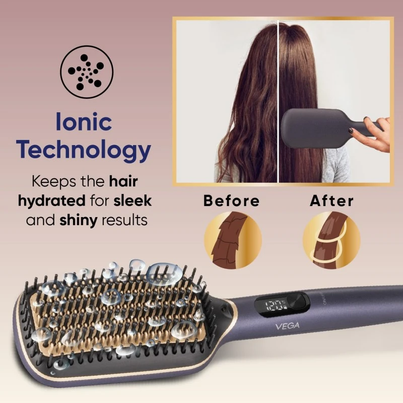 Vega LitStyle L1 Hair Straightener Brush for Women with DuoCare Technology, Ceramic Coated Bristles, Smart Memory Function, 5 Temperature Settings, Quick Heat-up, (VHSB-06), Blue Vega LitStyle L1 Hair Straightener Brush for Women with DuoCare Technology, Ceramic Coated Bristles, Smart Memory Function, 5 Temperature Settings, Quick Heat-up, (VHSB-06), Blue