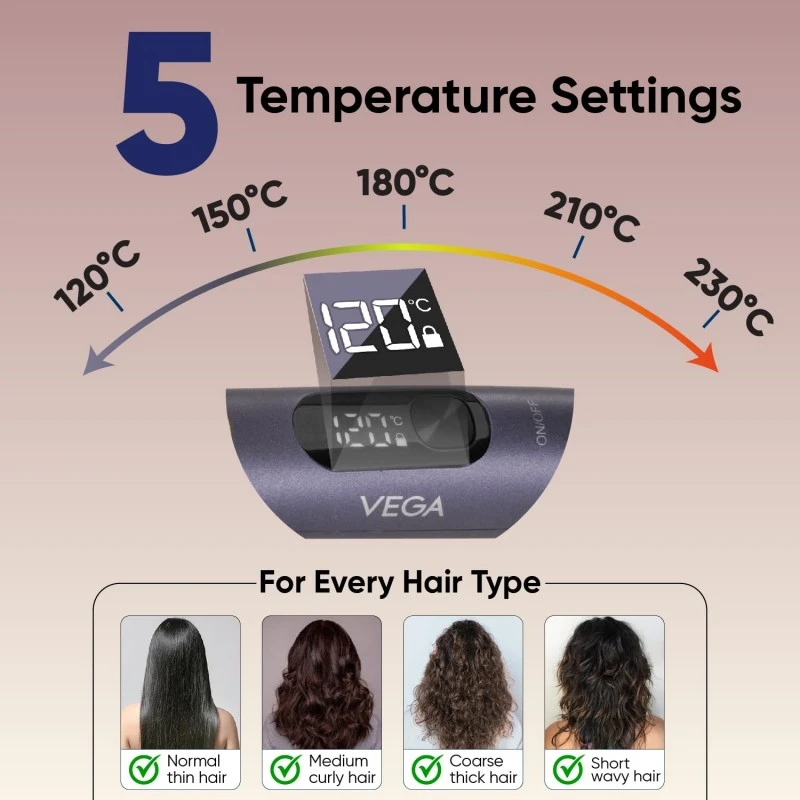 Vega LitStyle L1 Hair Straightener Brush for Women with DuoCare Technology, Ceramic Coated Bristles, Smart Memory Function, 5 Temperature Settings, Quick Heat-up, (VHSB-06), Blue Vega LitStyle L1 Hair Straightener Brush for Women with DuoCare Technology, Ceramic Coated Bristles, Smart Memory Function, 5 Temperature Settings, Quick Heat-up, (VHSB-06), Blue