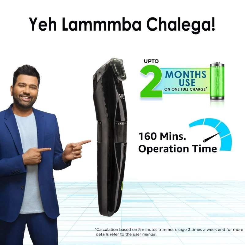 Vega P2 Beard Trimmer for Men with 160 Mins Runtime, Titanium Blades & 40 Length Settings, (VHTH-26) Vega P2 Beard Trimmer for Men with 160 Mins Runtime, Titanium Blades & 40 Length Settings, (VHTH-26)