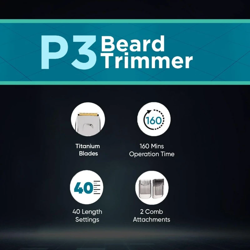Vega P3 Battery Powered Trimmer Men with 160 Mins Runtime, Titanium Blades, 2 Comb Attachment, Digital Display & 40 Length Settings, Silver, (Power Series P3 VHTH-27) Vega P3 Battery Powered Trimmer Men with 160 Mins Runtime, Titanium Blades, 2 Comb Attachment, Digital Display & 40 Length Settings, Silver, (Power Series P3 VHTH-27)
