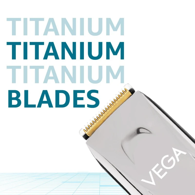 Vega P3 Battery Powered Trimmer Men with 160 Mins Runtime, Titanium Blades, 2 Comb Attachment, Digital Display & 40 Length Settings, Silver, (Power Series P3 VHTH-27) Vega P3 Battery Powered Trimmer Men with 160 Mins Runtime, Titanium Blades, 2 Comb Attachment, Digital Display & 40 Length Settings, Silver, (Power Series P3 VHTH-27)