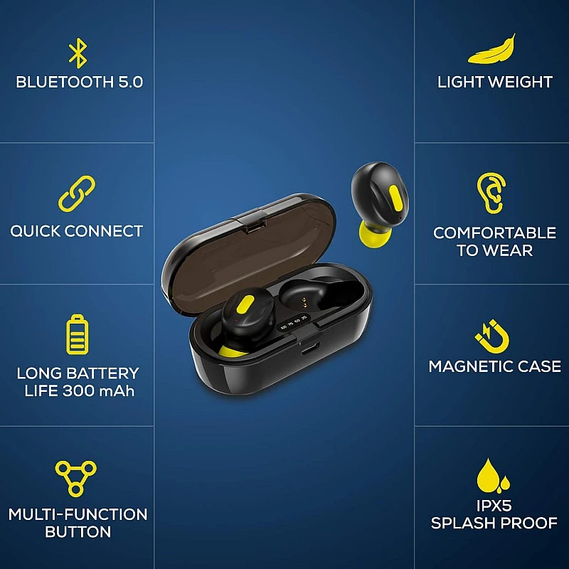 WeCool Moonwalk Mini Earbuds with Magnetic Charging Case with Digital Battery Indicator for Crisp Yellow WeCool Moonwalk Mini Earbuds with Magnetic Charging Case with Digital Battery Indicator for Crisp Yellow