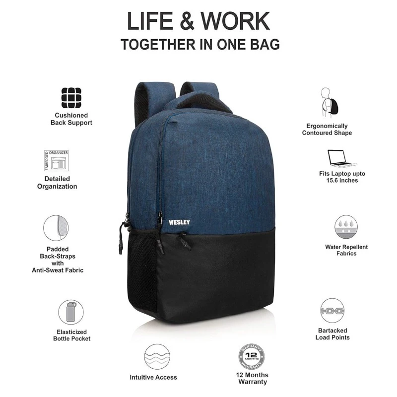 Wesley Milestone 2.0 Casual Waterproof Laptop Backpack/Office Bag/School Bag/College Bag/Travel Backpack (Dimensions:13x18 inches) (Compatible with 39.62cm(15.6inch Laptop) 30 L Wesley Milestone 2.0 Casual Waterproof Laptop Backpack/Office Bag/School Bag/College Bag/Travel Backpack (Dimensions:13x18 inches) (Compatible with 39.62cm(15.6inch Laptop) 30 L