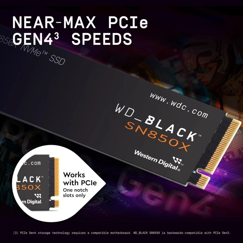 Western Digital WD Black SN850X NVMe 2TB, Upto 7300MB/s R, 6600MB/s W, 5Y Warranty, PCIe Gen 4 NVMe M.2 (2280)