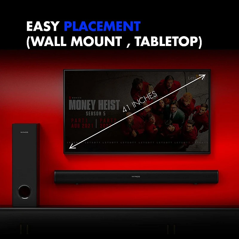 Wings Centerstage 2000, 2.1 Channel Soundbar with 100W RMS,5.0 Bluetooth, USB, Aux, HDMI Connection & Remote Control, Black,WL-CENTERSTAGE2000-BLK Wings Centerstage 2000, 2.1 Channel Soundbar with 100W RMS,5.0 Bluetooth, USB, Aux, HDMI Connection & Remote Control, Black,WL-CENTERSTAGE2000-BLK
