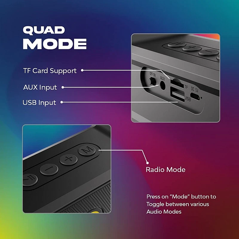 Wings Centrestage 400 Soundbar with TWS Bluetooth 5.0 Pairing, Powerful 16W Output with 2500 mAh Battery and 5 Hours of Playback, Quad Mode. Wings Centrestage 400 Soundbar with TWS Bluetooth 5.0 Pairing, Powerful 16W Output with 2500 mAh Battery and 5 Hours of Playback, Quad Mode.