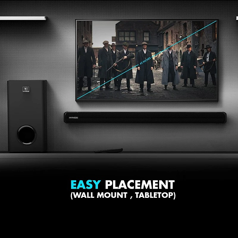 Wings Newly Launched Wings Centerstage 3000, 2.1 Channel Soundbar with 160W RMS, 5.0 Bluetooth, USB, Aux, HDMI Connection & Remote Control, Black, WL-CENTERSTAGE3000-BLK Wings Newly Launched Wings Centerstage 3000, 2.1 Channel Soundbar with 160W RMS, 5.0 Bluetooth, USB, Aux, HDMI Connection & Remote Control, Black, WL-CENTERSTAGE3000-BLK