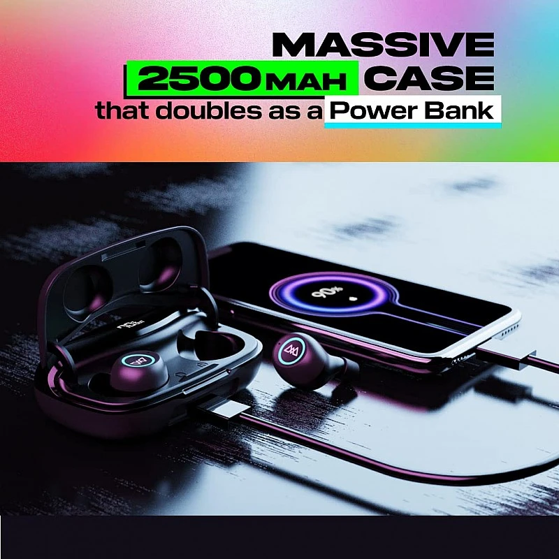 Wings Powerpods Wireless in Ear Earbuds with Powerbank Function, 150 Hours Playtime, Massive 2500mAh Digital Display Battery, Low Latency for Gaming (Black) Wings Powerpods Wireless in Ear Earbuds with Powerbank Function, 150 Hours Playtime, Massive 2500mAh Digital Display Battery, Low Latency for Gaming (Black)
