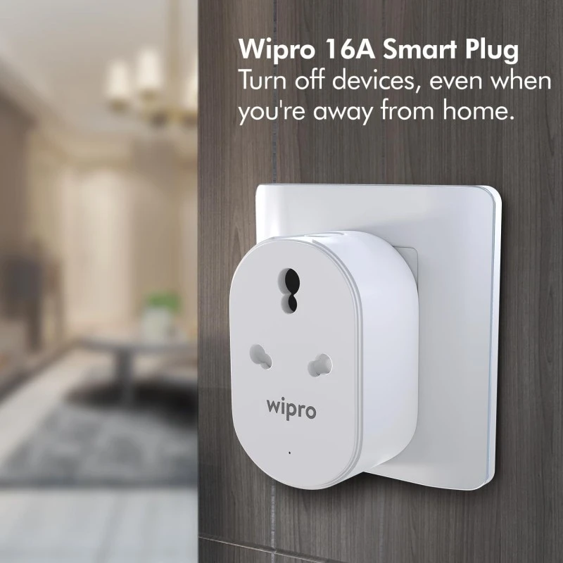 Wipro 16A Wi-Fi Smart Plug with Energy Monitoring- Suitable for Large Appliances like Geysers, Microwave Ovens, Air Conditioners (Works with Alexa and Google Assistant)- White Wipro 16A Wi-Fi Smart Plug with Energy Monitoring- Suitable for Large Appliances like Geysers, Microwave Ovens, Air Conditioners (Works with Alexa and Google Assistant)- White