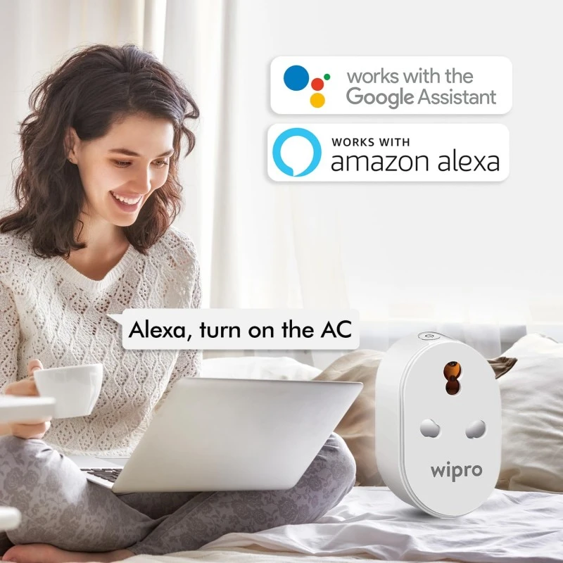 Wipro 16A Wi-Fi Smart Plug with Energy Monitoring- Suitable for Large Appliances like Geysers, Microwave Ovens, Air Conditioners (Works with Alexa and Google Assistant)- White Wipro 16A Wi-Fi Smart Plug with Energy Monitoring- Suitable for Large Appliances like Geysers, Microwave Ovens, Air Conditioners (Works with Alexa and Google Assistant)- White