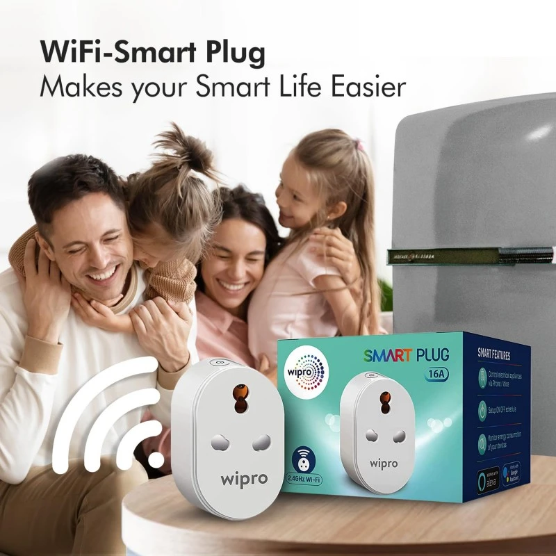 Wipro 16A Wi-Fi Smart Plug with Energy Monitoring- Suitable for Large Appliances like Geysers, Microwave Ovens, Air Conditioners (Works with Alexa and Google Assistant)- White Wipro 16A Wi-Fi Smart Plug with Energy Monitoring- Suitable for Large Appliances like Geysers, Microwave Ovens, Air Conditioners (Works with Alexa and Google Assistant)- White